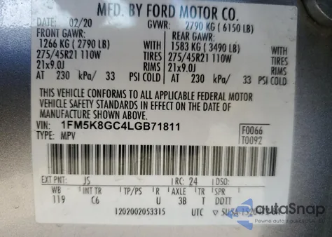 2020 Ford Explorer St из США, поврежденный, VIN 1FM5K8GC4LGB71811